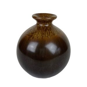 Pottery Art Vase Gold Crystalline Drip Glaze Small Round Brown Flower Container